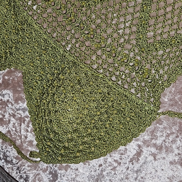 AMERICAN JEANS GREEN BEADED CROCHET CROP TOP SIZE S - Picture 2 of 7